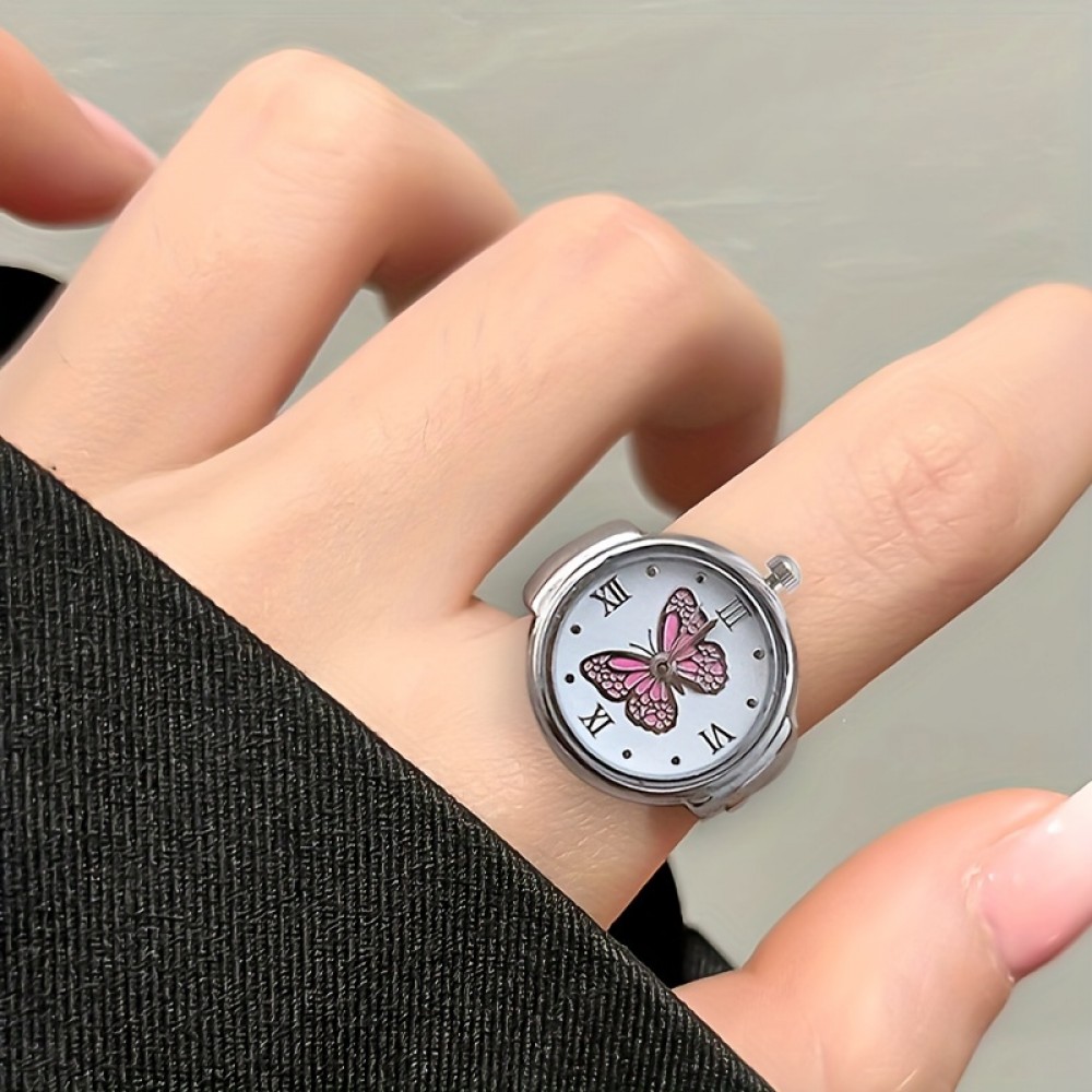 Fashionable Butterfly Ring Watches Alloy Strap Alloy Pointer Elegant Perfect Gifts For Her