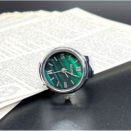 Women Men Finger Watches Golden Silvery Plated Watch Rings, Vintage Mini Quartz Green Dial Ring Watches For Men Women