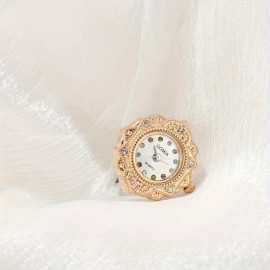 Waterproof Ring Watch, Women's Rivet Colored Rhinestone Fashionable Finger Watch Mini Bracelet Watches Gifts For Eid