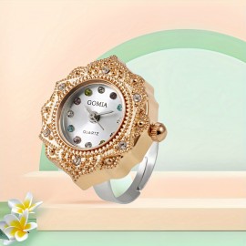 Waterproof Ring Watch, Women's Rivet Colored Rhinestone Fashionable Finger Watch Mini Bracelet Watches Gifts For Eid