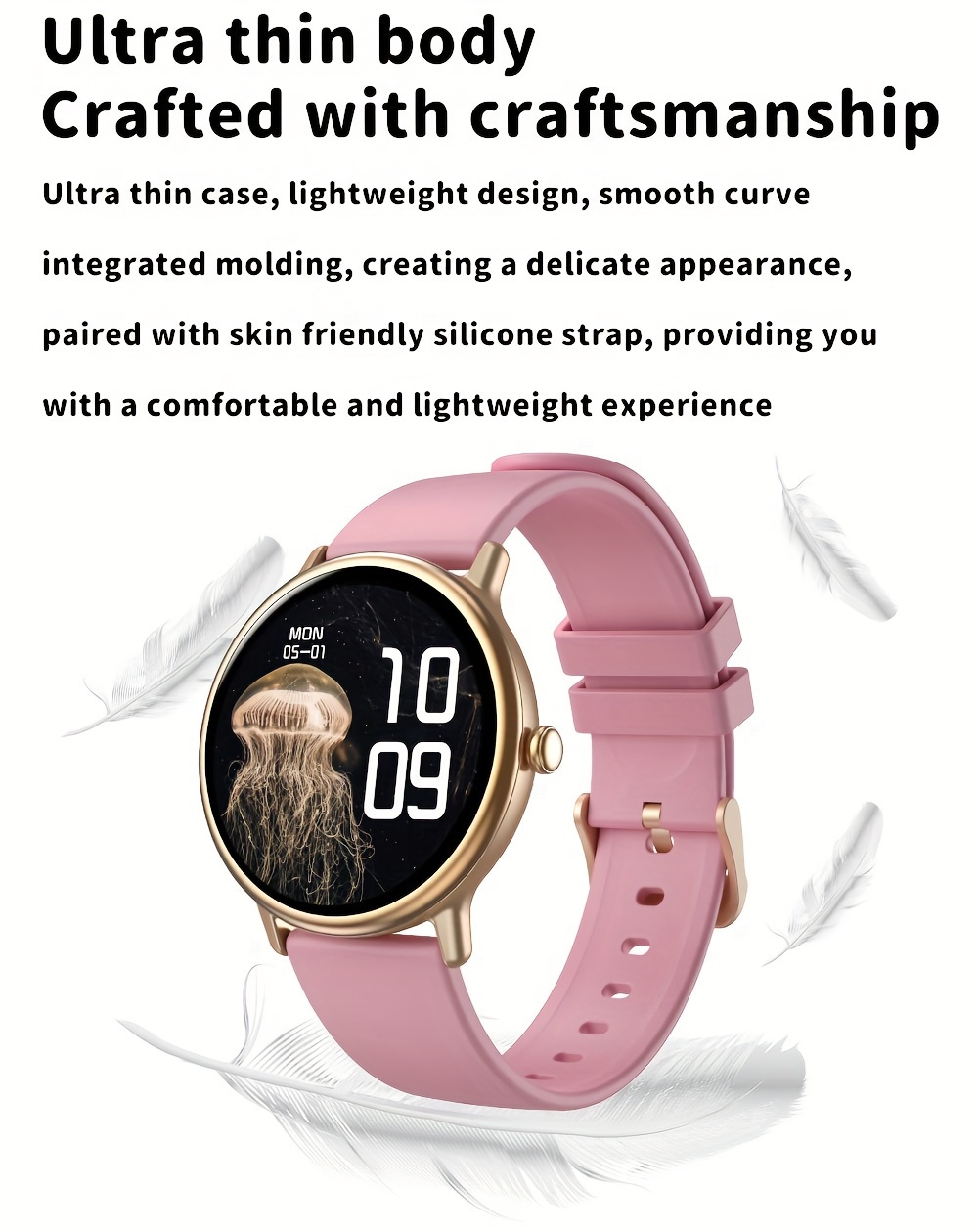 eymu waterproof smart watch with 1 43 hd amoled full color large screen one touch   voice assistant notifications wireless calling music control remote camera 100 sports modes ideal gift for her details 1