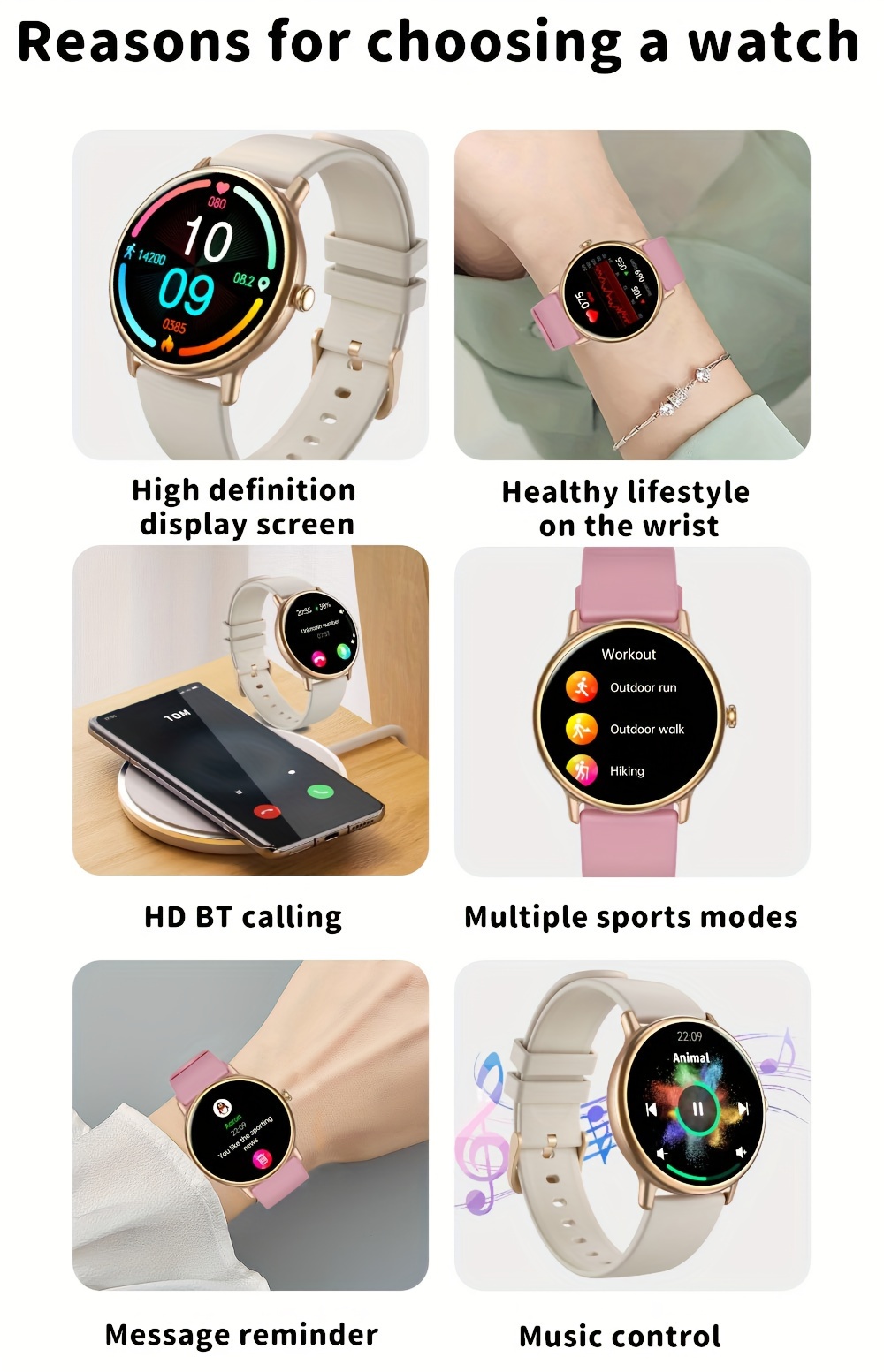 eymu waterproof smart watch with 1 43 hd amoled full color large screen one touch   voice assistant notifications wireless calling music control remote camera 100 sports modes ideal gift for her details 2