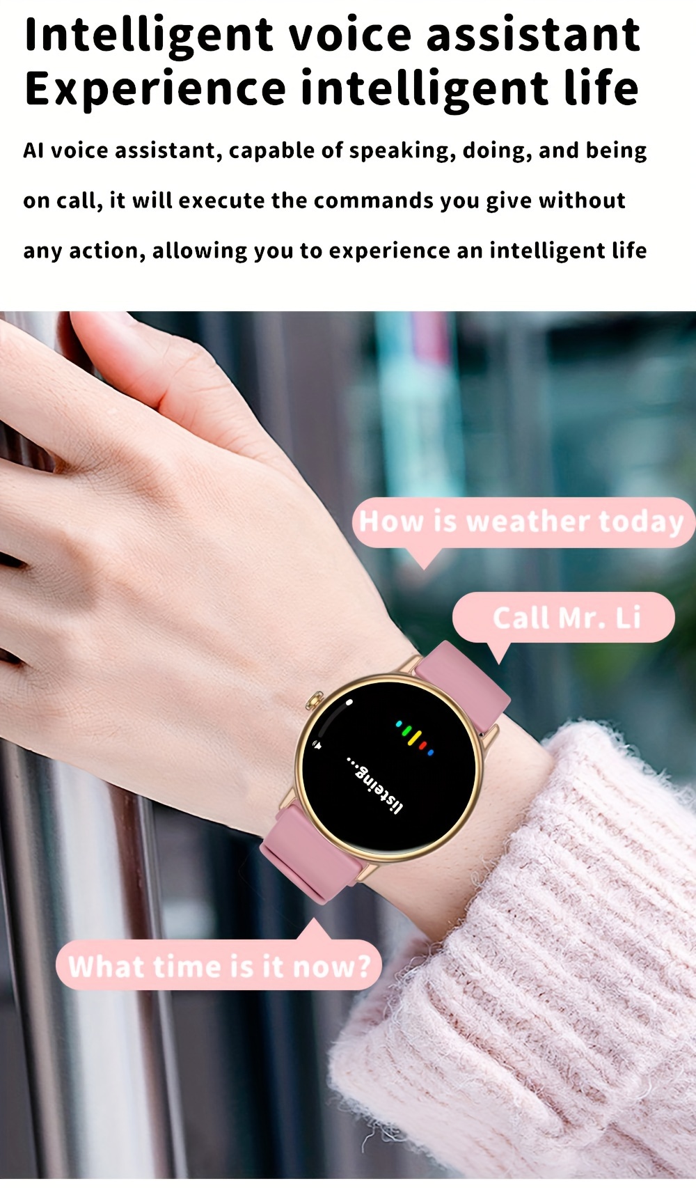 eymu waterproof smart watch with 1 43 hd amoled full color large screen one touch   voice assistant notifications wireless calling music control remote camera 100 sports modes ideal gift for her details 6