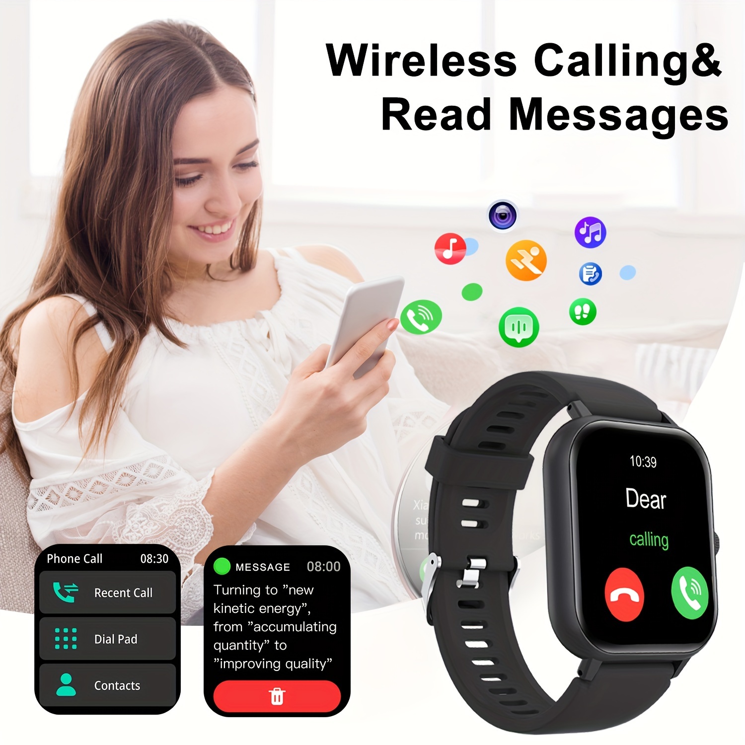 smart watch with wireless calling dial function multi sport modes activity   custom wallpaper compatible with ios android 1 54 inch display sports style details 0