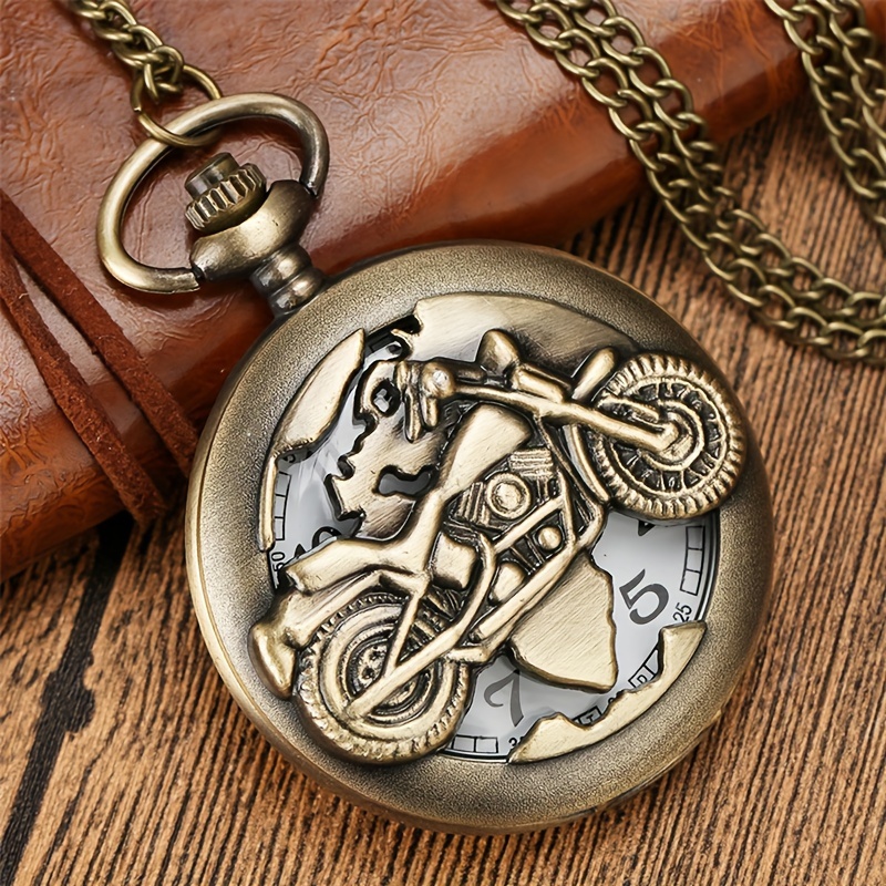 motorcycle quartz pocket watch vintage hollow out fashion necklace chain watch souvenir gift for motorcycle   details 3