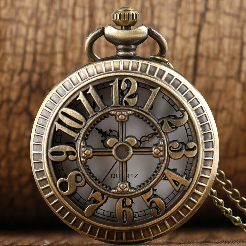 hollow out quartz pocket watch steampunk vintage analog electronic watch with chain souvenir gift for xmas birthday details 2