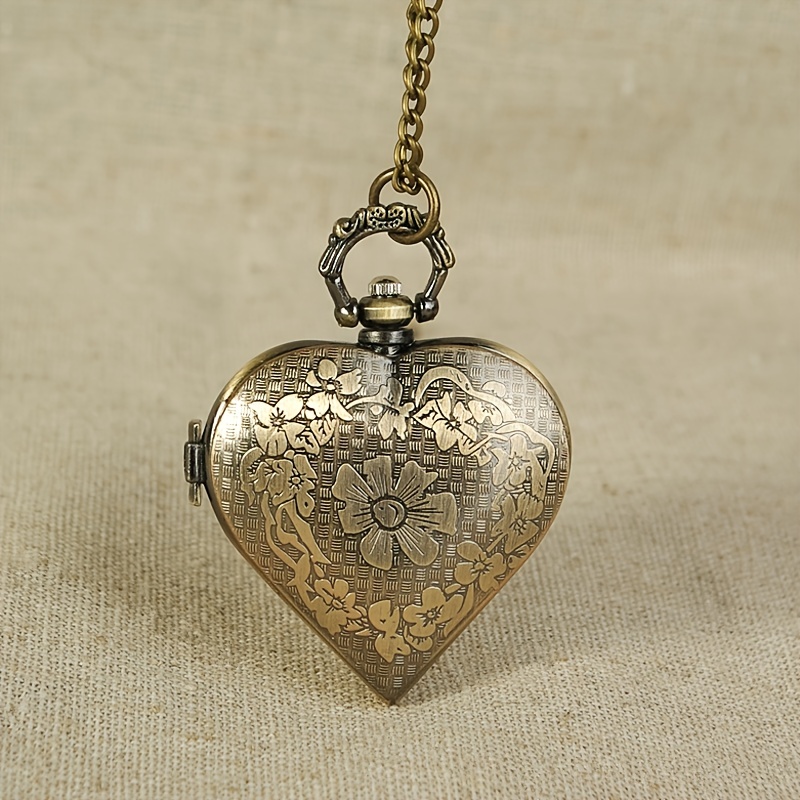 vintage silvery heart locket shaped hollow pendant pocket watch for women lovers mothers day valentines day details 2