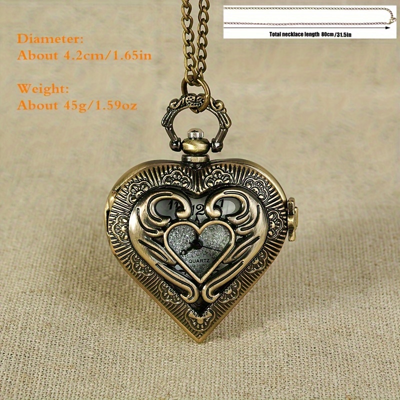 vintage silvery heart locket shaped hollow pendant pocket watch for women lovers mothers day valentines day details 4