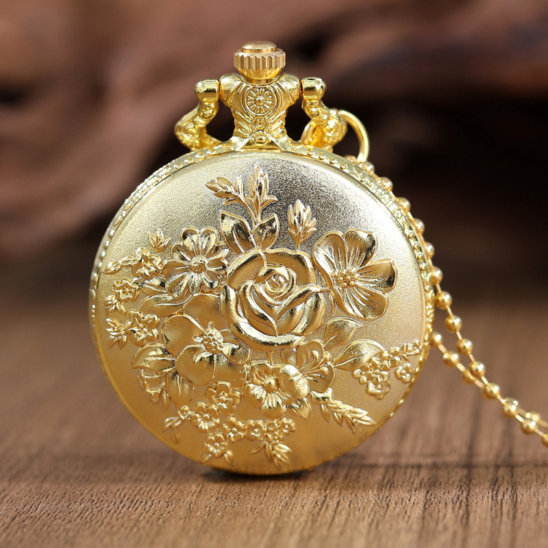 2pcs set womens pocket watches 1pc fashion womens rose pattern design quartz pocket watch 1pc womens classic golden cross necklace pendant valentines gift the ideal gift for her details 0