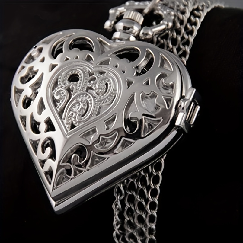 vintage heart shaped quartz pocket watch hollow out fashion necklace chain watch valentines gift for women her details 4