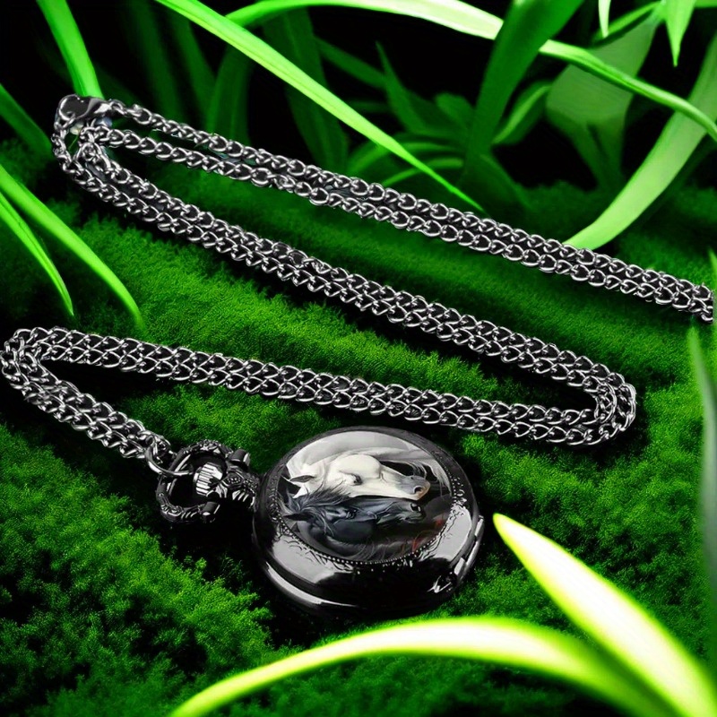 elegant round quartz pocket watch with elegant   engraved chain perfect for parties unique fashion accessory ideal new year christmas birthday gift details 2