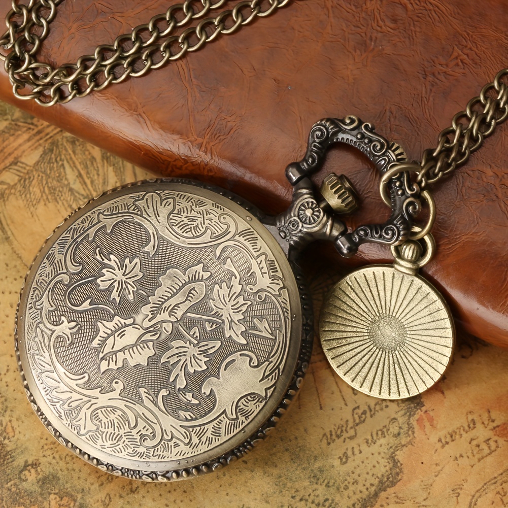 vintage stained glasses charm quartz pocket watch rome fashion analog necklace stainless steel watch souvenir gift details 3