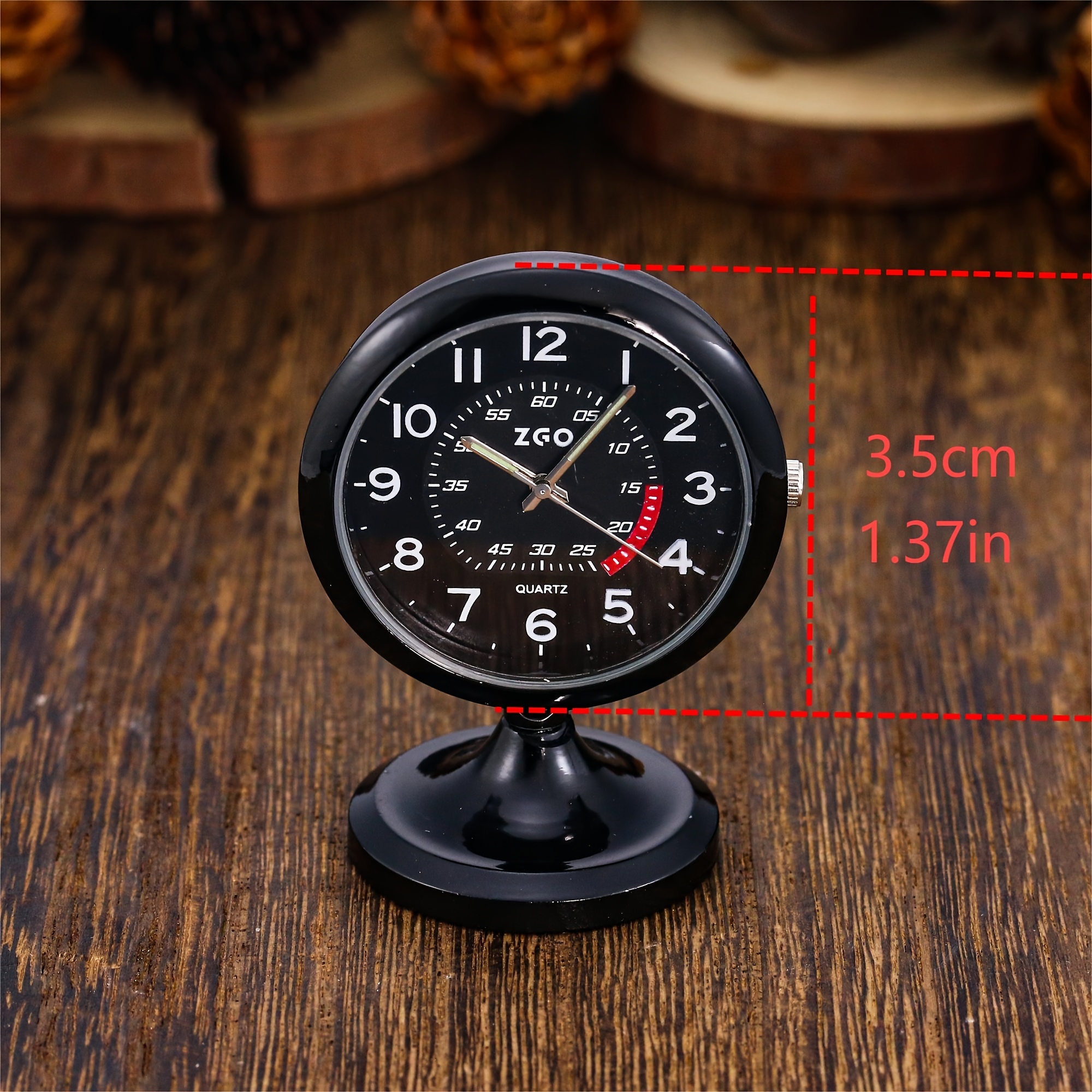   quartz desk clock analog display zinc alloy case non rechargeable button battery powered fashionable womens bedside alarm with luminous feature details 2