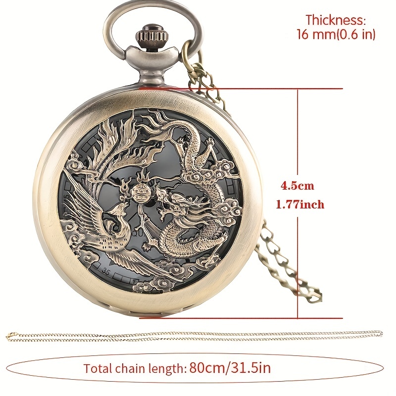 dragon   quartz pocket watch vintage auspicious animal analog necklace chain watch for women men fathers day gift details 1