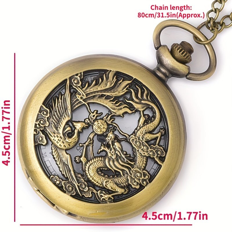 retro half hunter hollow dragon   design pendant men women pocket watch chain fashion cool clock children gift details 3