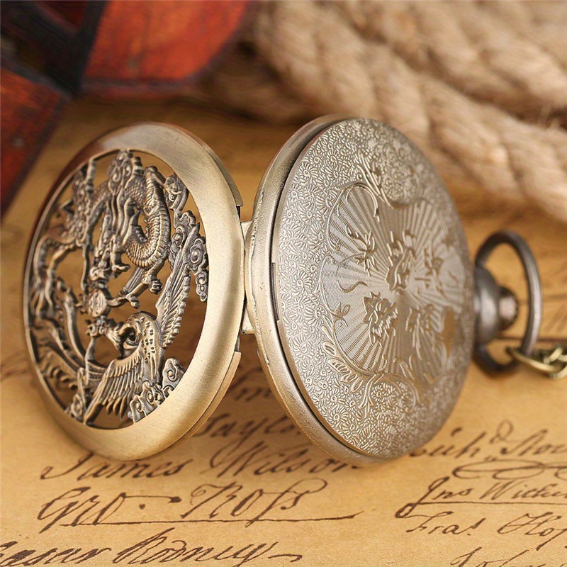 retro half hunter hollow dragon   design pendant men women pocket watch chain fashion cool clock children gift details 4