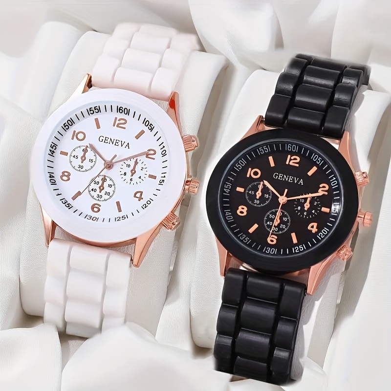 2 pcs lovers quartz watches silicone strap silicone dial perfect gifts for women men perfect for business casual and special occasions details 1