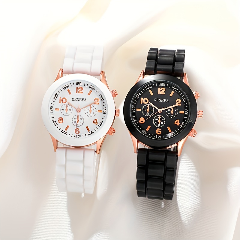 2 pcs lovers quartz watches silicone strap silicone dial perfect gifts for women men perfect for business casual and special occasions details 2