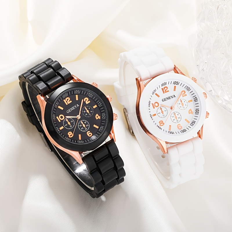 2 pcs lovers quartz watches silicone strap silicone dial perfect gifts for women men perfect for business casual and special occasions details 3