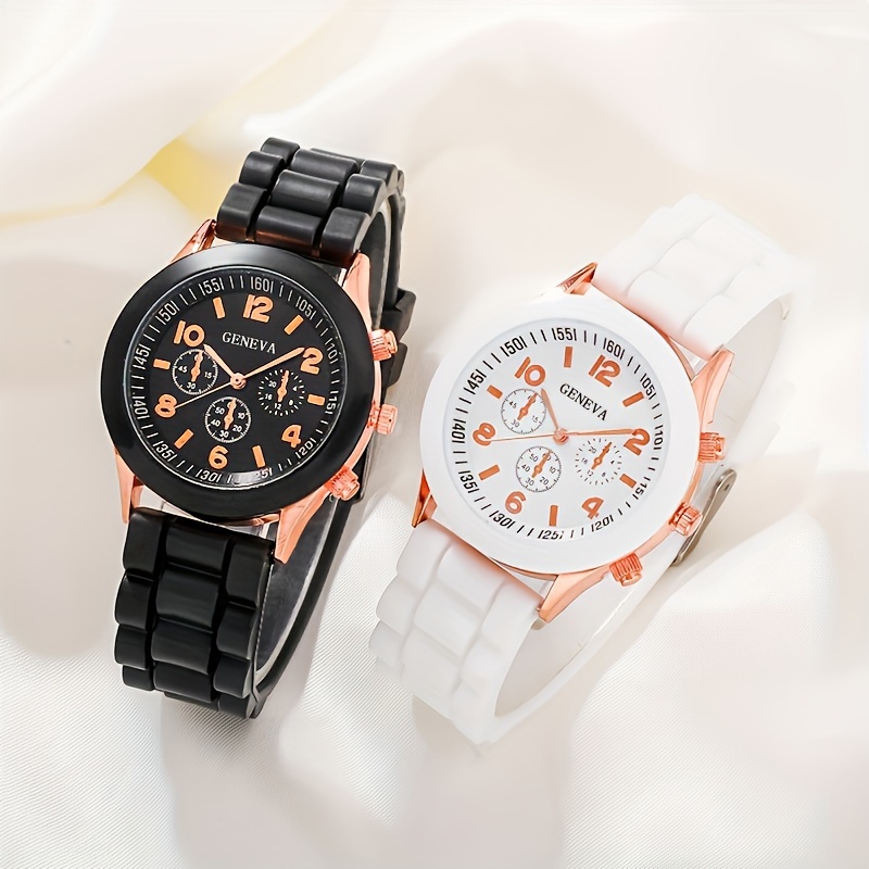 2 pcs lovers quartz watches silicone strap silicone dial perfect gifts for women men perfect for business casual and special occasions details 4