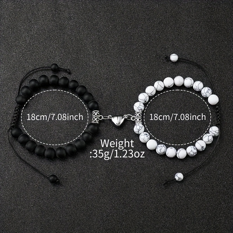 4 pcs round quartz watch silicone strap alloy pointer alloy case and beaded bracelet romantic valentines day gift for him and her details 5