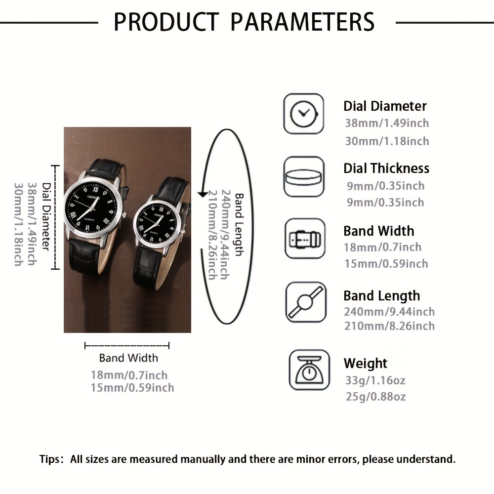 4pcs set minimalist casual couple watch set pu leather strap watch 2pcs heart shaped magnetic suction bracelet suitable for daily use or gift giving suitable for wearing all year round details 0