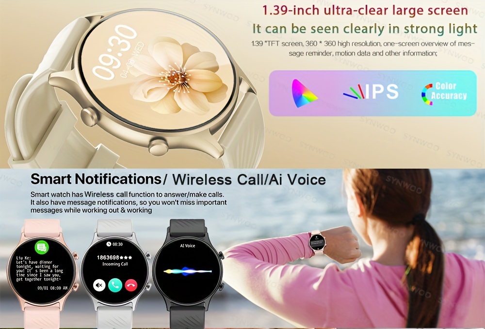   womens smartwatch 1 39 full touch screen 100 sports modes personalized dials activity   music control wireless calling for iphone android details 1