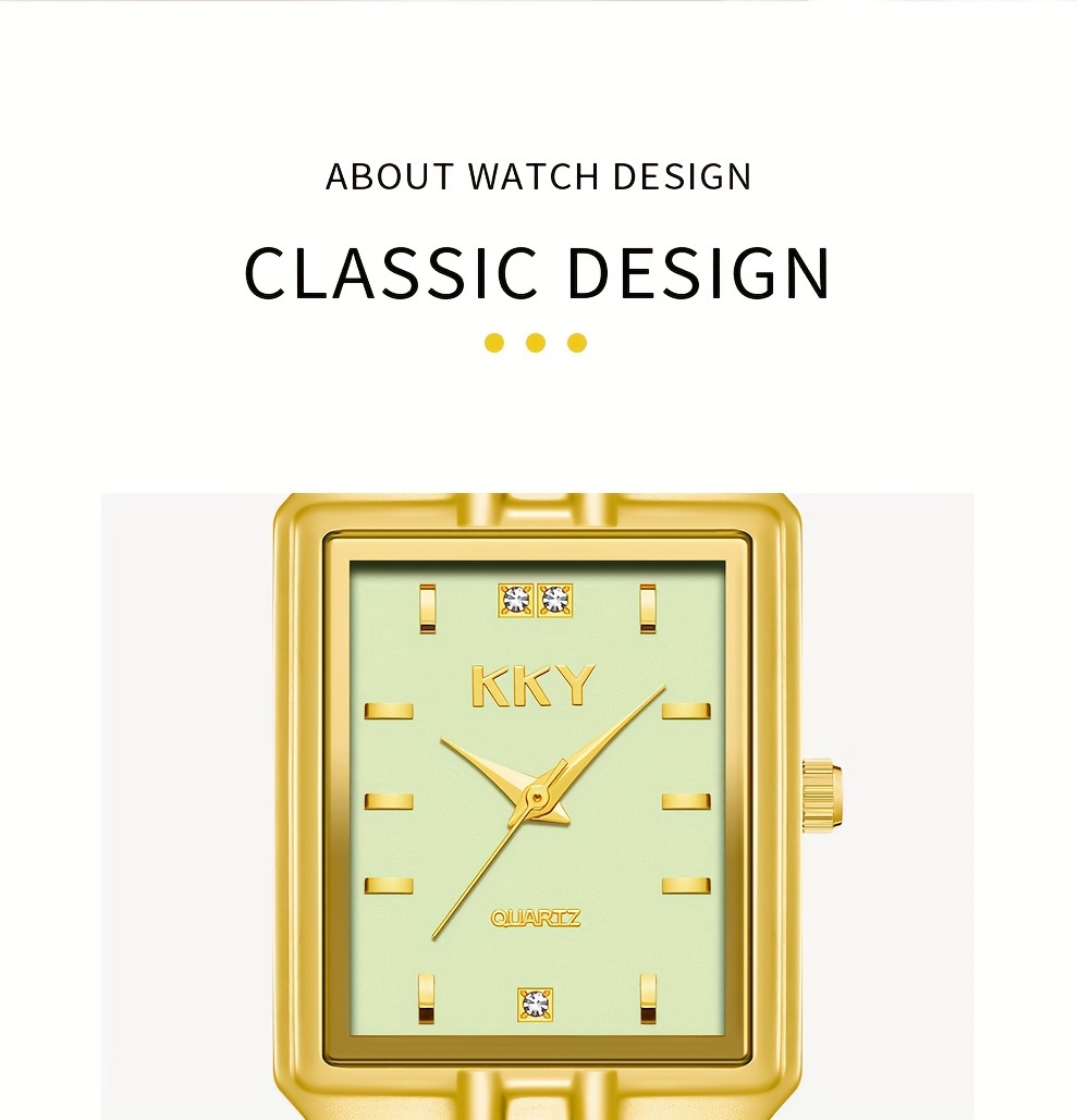 kky simple style couple watch set with rhinestones rectangle analog display stainless steel band quartz watches electronic drive 2pcs luxury business fashion wrist watches for men and women details 4