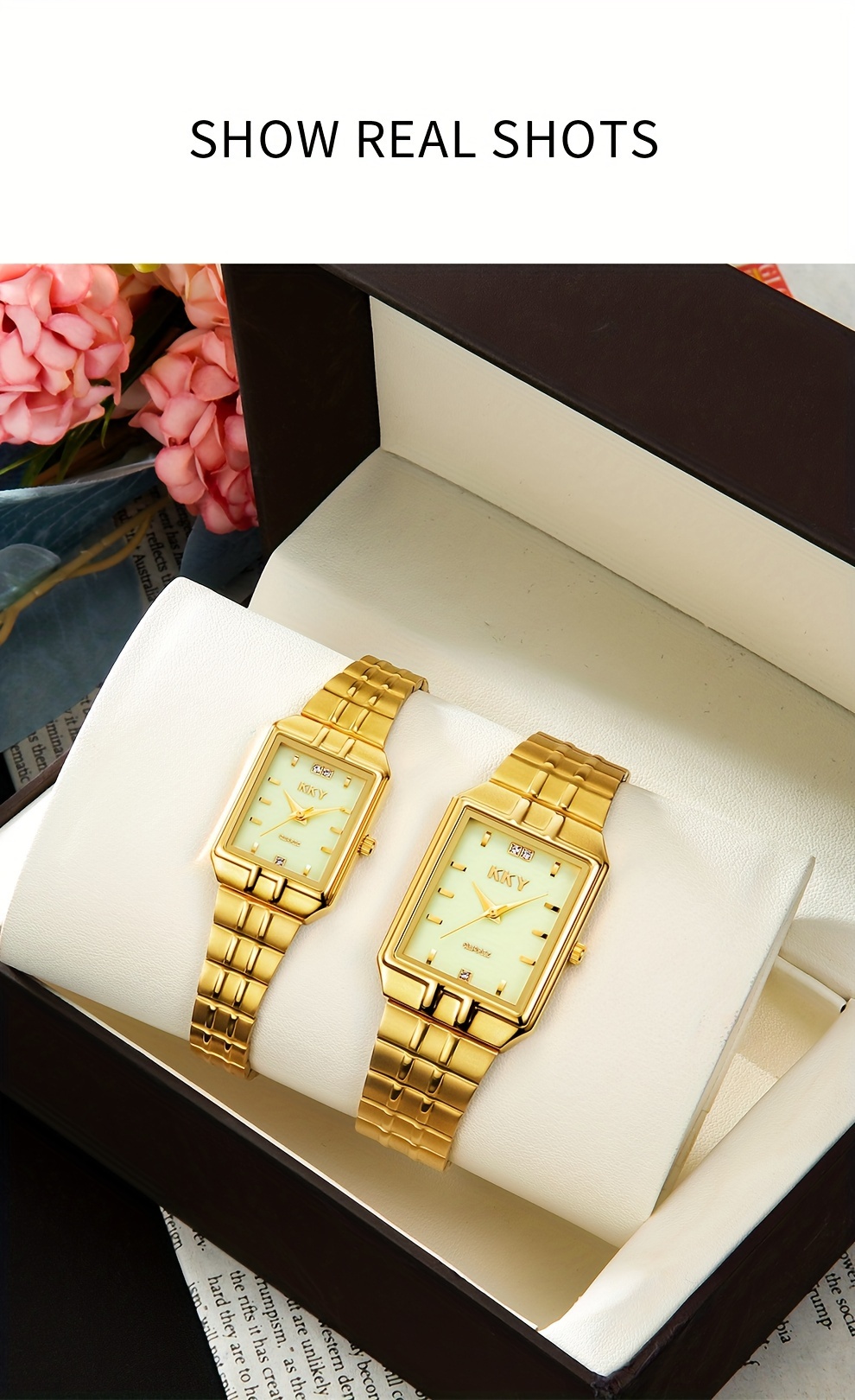 kky simple style couple watch set with rhinestones rectangle analog display stainless steel band quartz watches electronic drive 2pcs luxury business fashion wrist watches for men and women details 16