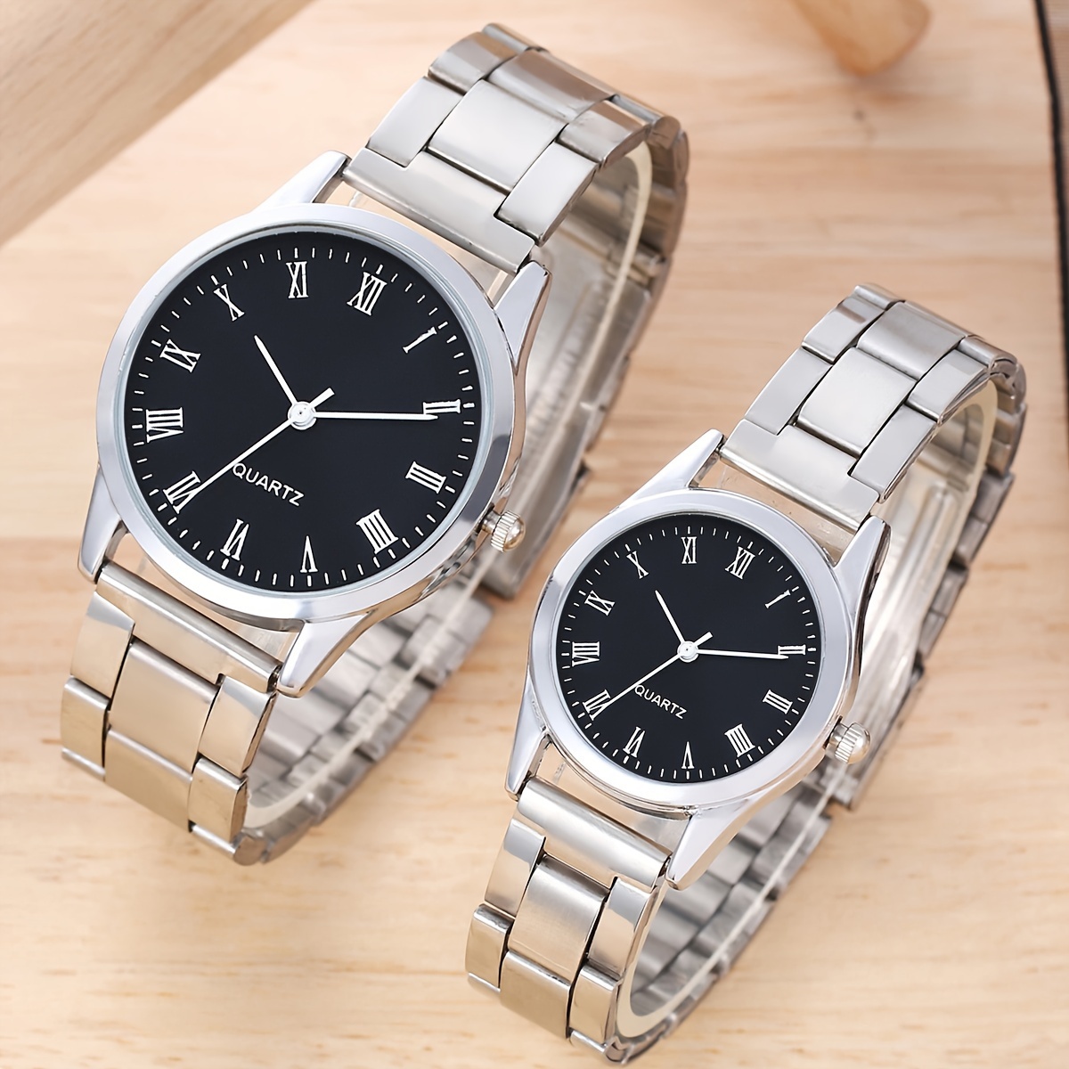 1 2pcs set couples quartz watch business leisure analog steel band wrist watch valentines day gift for women men details 0