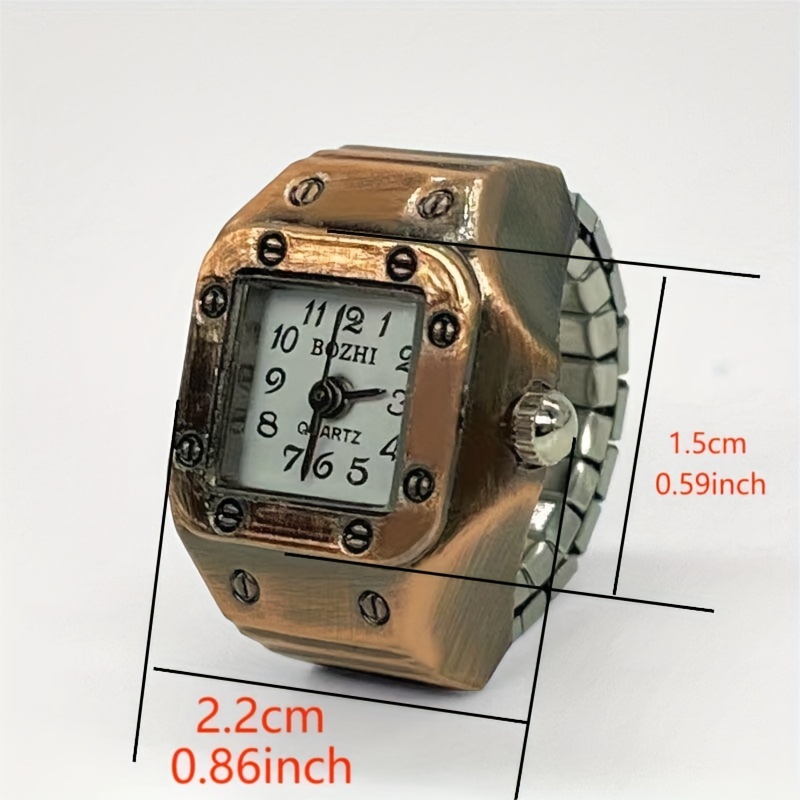 quartz ring watch for women men vintage rectangle pointer arabic numeral dial elastic ring watch details 3