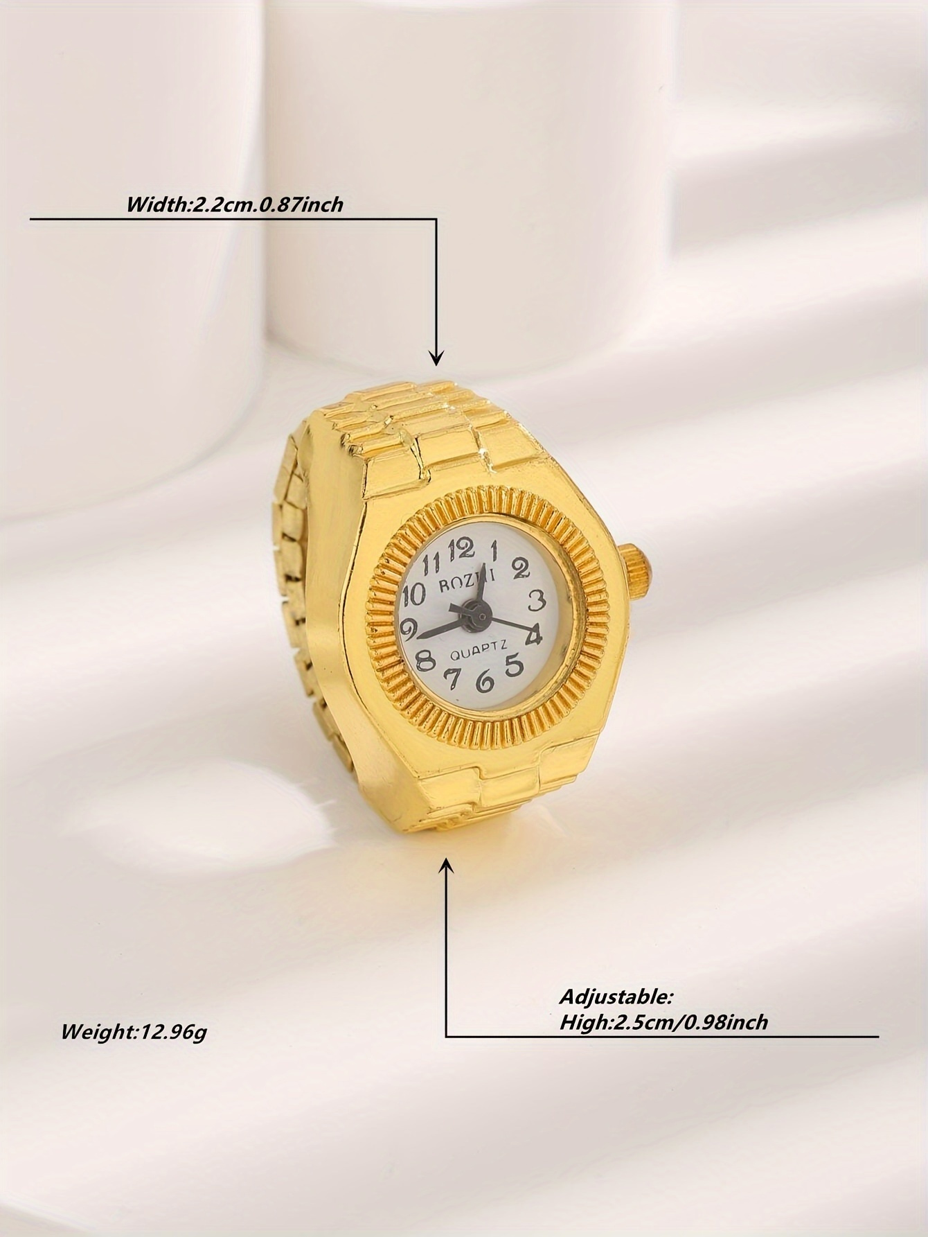 chic golden tone quartz ring watch for women casual style with world time feature alloy band non rechargeable battery details 4