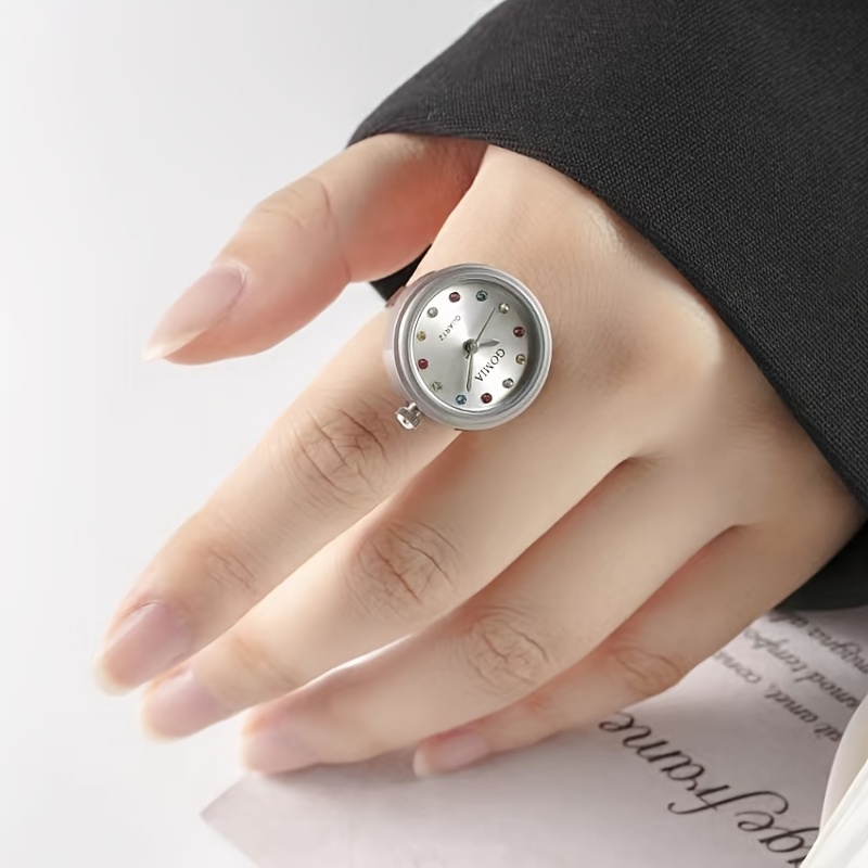 ring watch colored mini watch adjustable finger ring decorative watch for men and women details 4