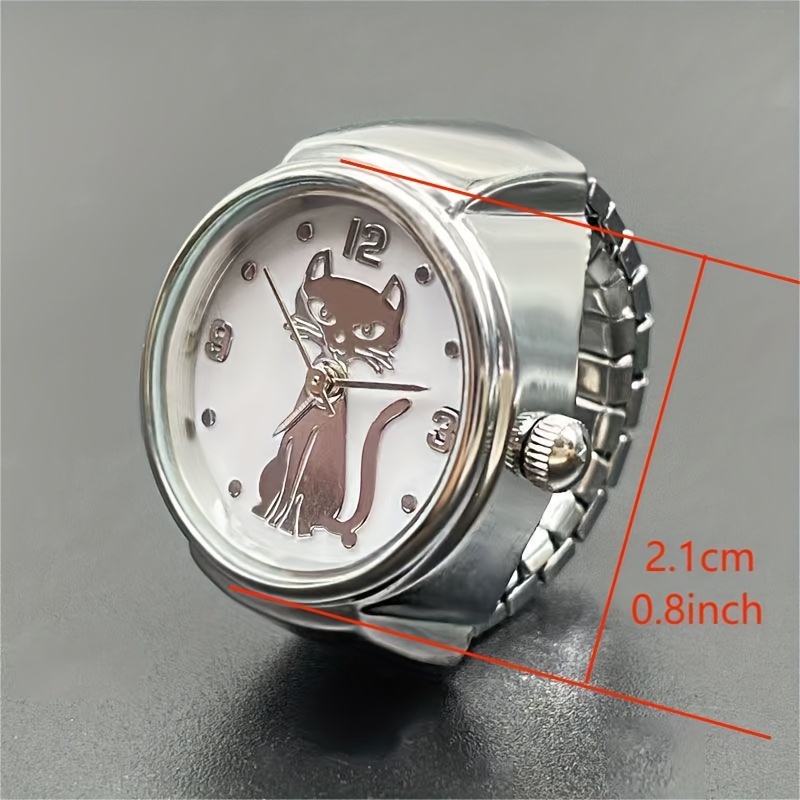 cartoon cat dial quartz finger watch for women men cute elastic analog ring watch gift for mothers day valentines day details 3