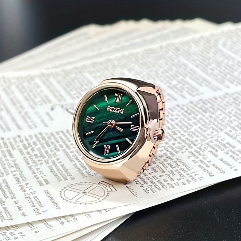 women men finger watches golden silvery plated watch rings vintage mini quartz green dial ring watches for men women details 0